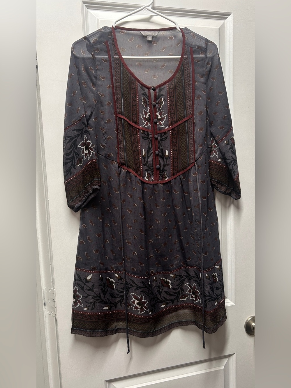 Rubbish Dark Charcoal Paisley Tunic Dress with Burgundy Trim